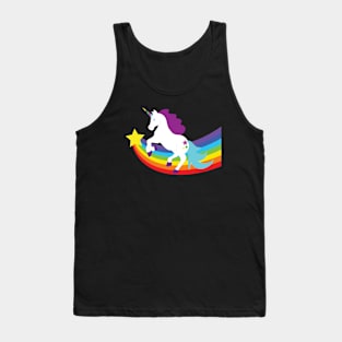 White Unicorn with Rainbow and Stars Tank Top